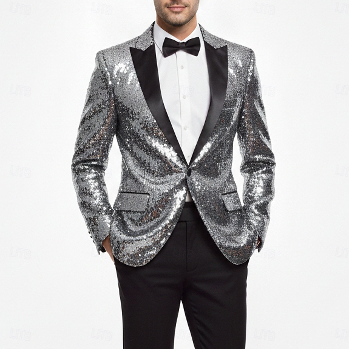 Herr Kavajjacka Stängande krage party Solid färg Blazer Svart Silver Champagne Skräddarsydd passform Singelknäppt 1 Knapp 2025 - $69.99 –P9