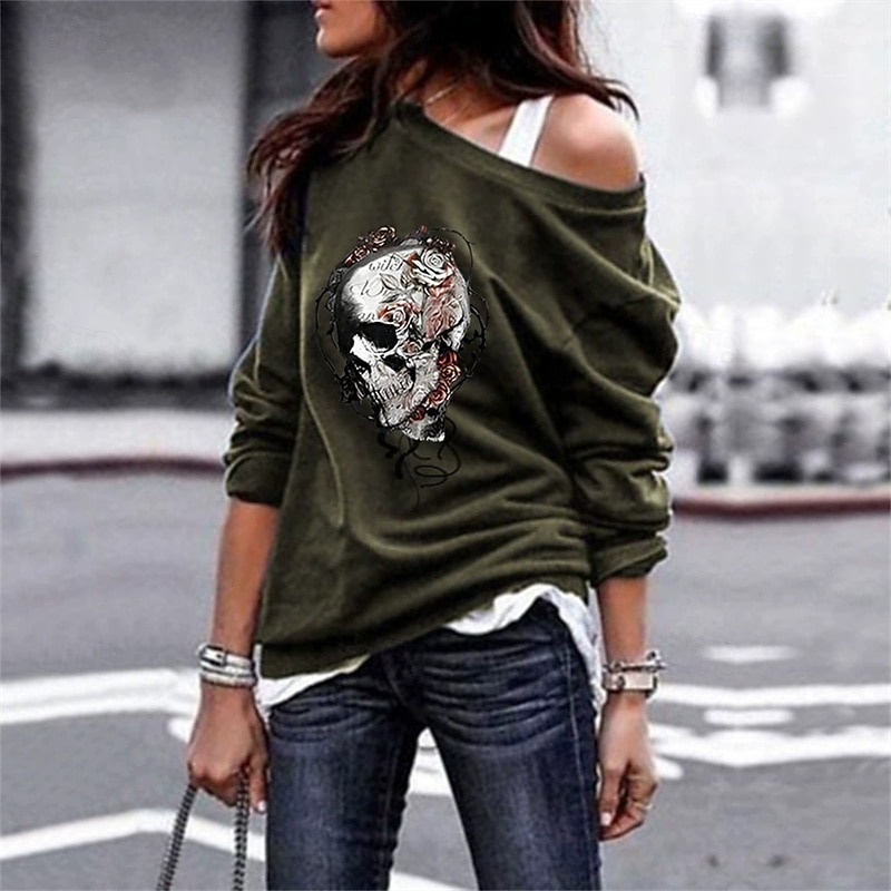 Femmes Sweatshirt Pull Graphique Crâne Halloween Actif Mode Streetwear manche longue Col ras du cou Hauts Réguliers Rue Tenue Quotidienne Occasionnel Imprimé Noir Rouge Bleu Vert Gris Automne Hiver de 2025 ? $19.99 –P3
