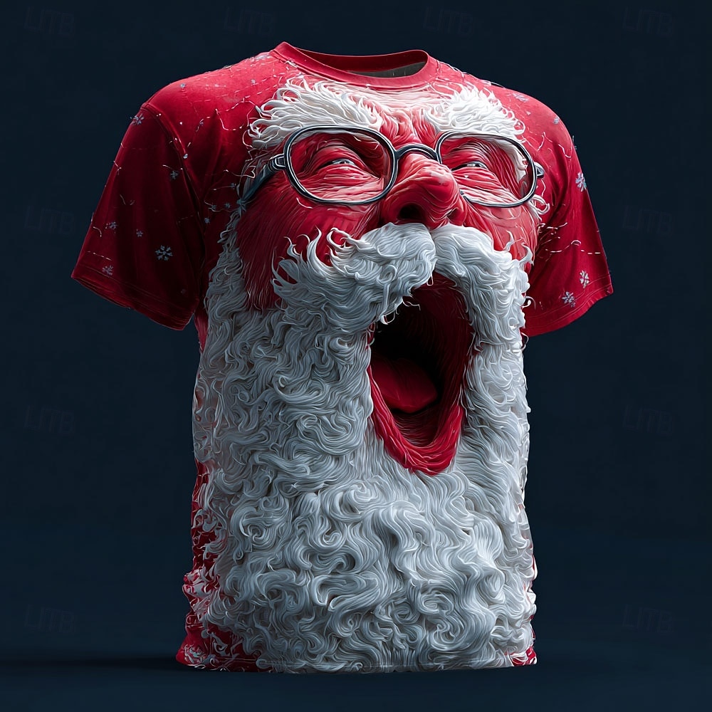 Christmas Men's Santa Claus T Shirt Short Sleeve T shirt 3D Print Crew Neck Shirt Daily Designer Artistic Vacation Party Street Red 3 White Red All Seasons Clothing Apparel S M L XL XXL XXXL 2025 - BHD 6.49 –P2