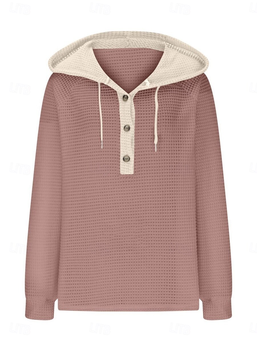 Mujer Blusa Retazos Botones Color sólido Elegante Casual Manga Larga Con Capucha Tops regulares Diario Negro Blanco Rosa Gris Primavera Otoño Invierno 2026 - $33.99 –P7