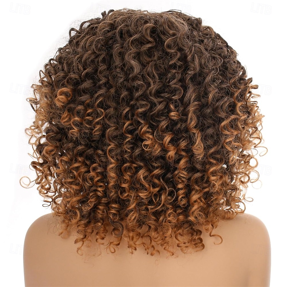 14-calowe czarno-brązowe kręcone peruki dla kobiet, krótkie, kręcone peruki afro z grzywką, naturalne, miękkie, sprężyste, puszyste, odporne na ciepło, syntetyczne włosy peruka z lat 70. na co dzień 2026 - $24.99 –P2