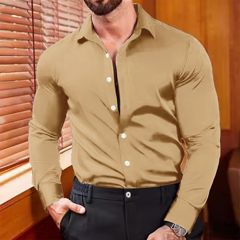 Per uomo Camicia Come la seta Camicia in raso Camicia elegante Camicia con Bottoni Semplice Formale Matrimonio Blu chiaro Nero Bianco Vino Manica Lunga Bavero Primavera & Autunno Tutte le stagioni del 2025 a $23.99 –P9