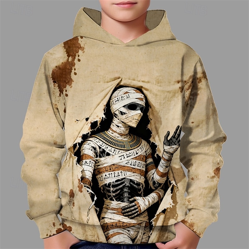 Halloween Pojkar 3D Dödskalle Huvtröja Långärmad Vår Höst Mode Streetwear Barn 4-12 år Huva Utomhus Ledigt Dagligen Normal 2025 - $18.99 –P1