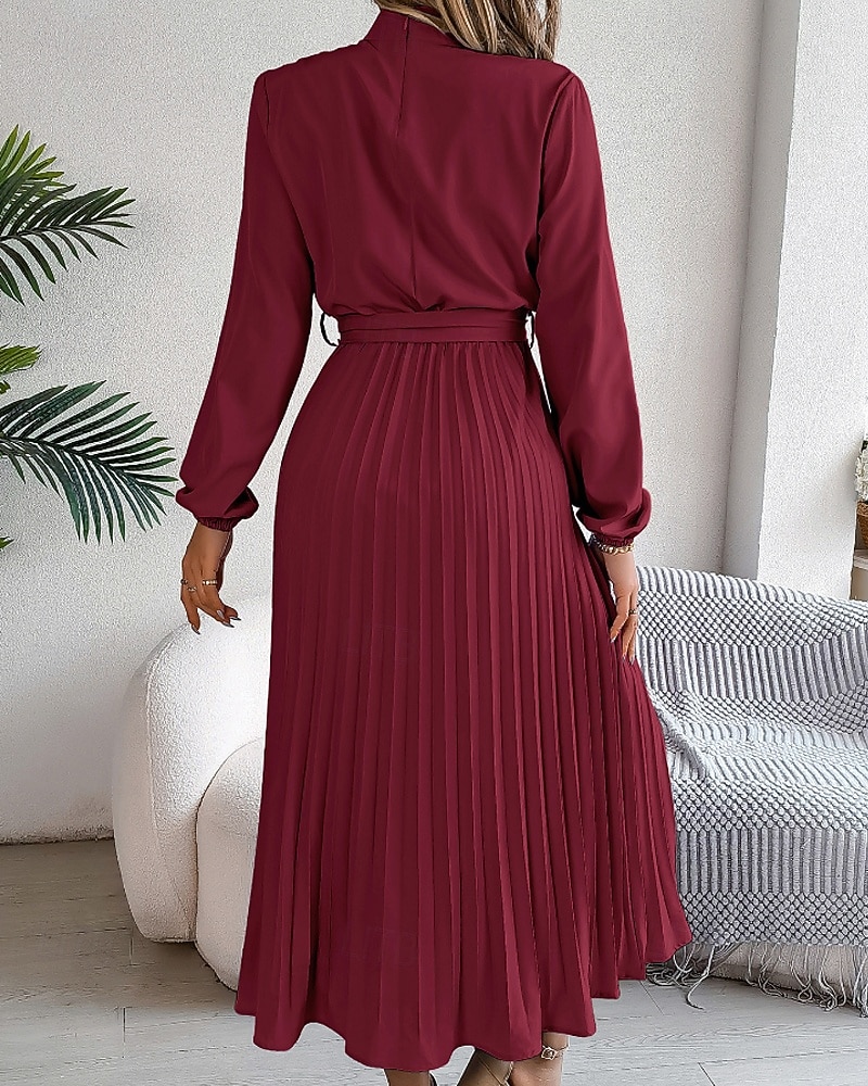 Mulheres Vestido midi vestido de cetim Vestido de festa Vestido Coquetel Vestido franzido Elegante Moderno Festa de Noite Festa Encontro Normal Tecido Manga Longa Colarinho Chinês Preto Rosa Vinho de 2026 por $31.99 –P17