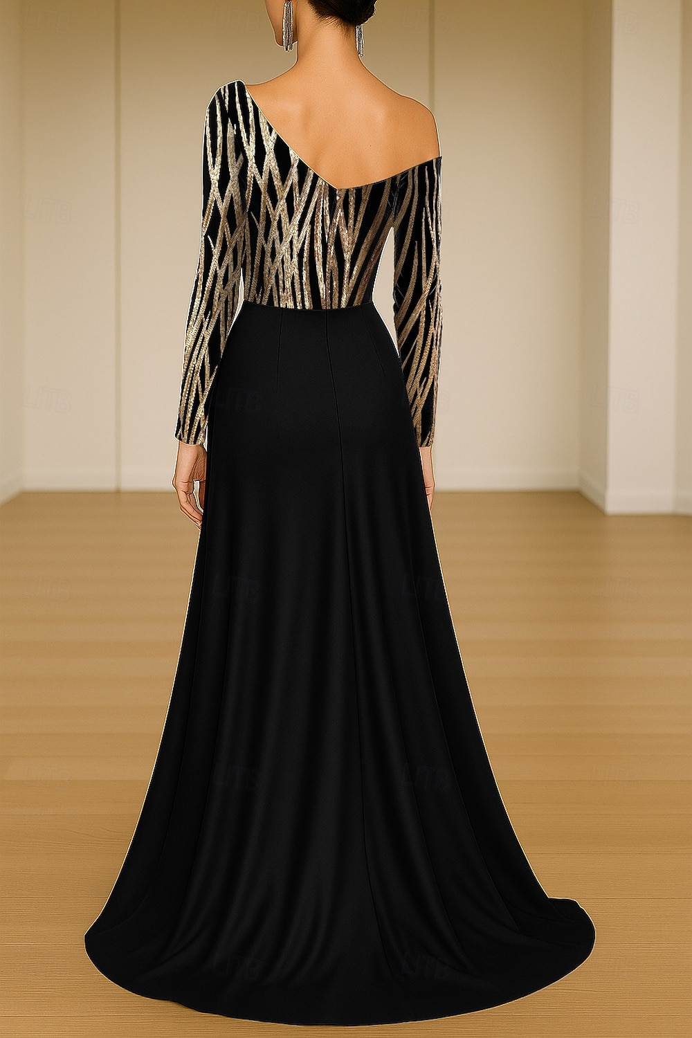 Linha A Vestidos de noite Elegante Traje formal Formal Casamento Cauda Escova Manga Longa Assimétrico Cetim com Pregas Franzido 2025 de 2025 por $159.99 –P2