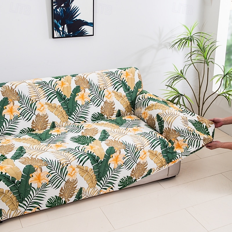 Capa elástica para sofá de 1 peça com estampa de plantas, capa horizontal para todas as estações para sofá de sala de estar de 1/2/3/4 lugares, capa protetora macia para sofá de 2026 por $32.99 –P12