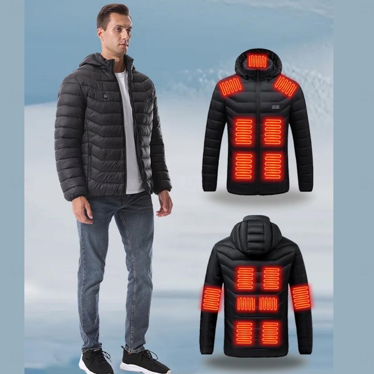 Мужчины Пуховик Куртка с подогревом Повседневные Сохраняет тепло Зарядка через USB Капюшон Зима Спортивные Капюшон Обычная Черный Жакеты 2026 - $69.99 –P5