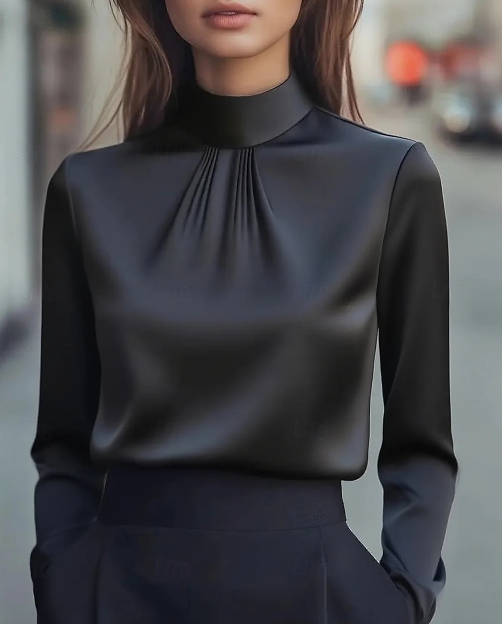 Per donna Elegant Elegante Top in raso Blusa Semplice Elegante Quotidiano Collo Alto Top Regolari Quotidiano Nero Bianco Viola Cachi Autunno del 2026 a $13.99 –P6