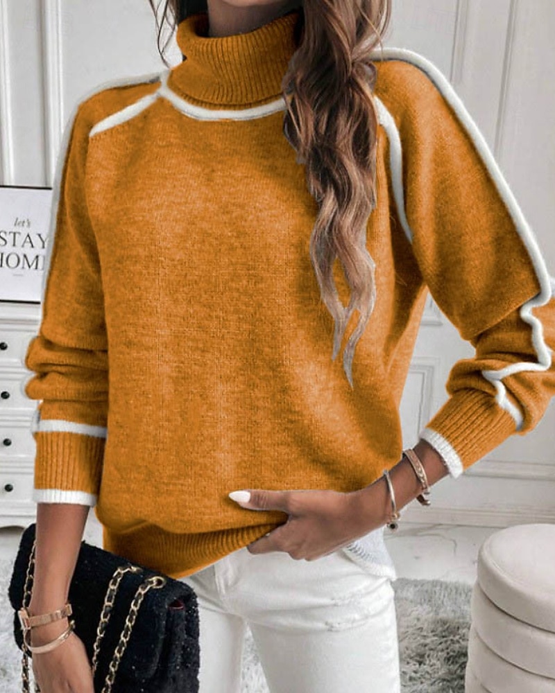 Dame Genser Gatemote Fritid Fargeblokk Rullekrage Lapper Strikket Langermet Vanlige topper Strikke utendørs Daglig Ut på byen Svart Gul Høst Vinter 2025 - $38.99 –P8