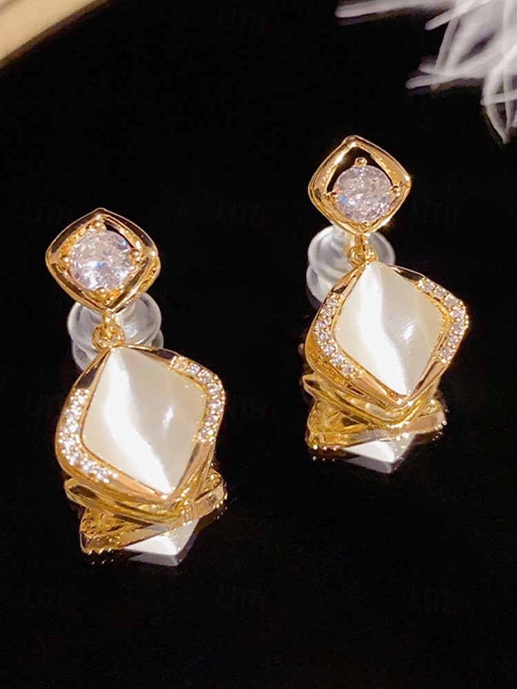 Элегантные женские позолоченные серьги-подвески с кошачьим глазом и цирконом, доступные в вариантах гвоздиков и клипс для свадеб, вечеринок и торжественных случаев 2026 - $11.99 –P7