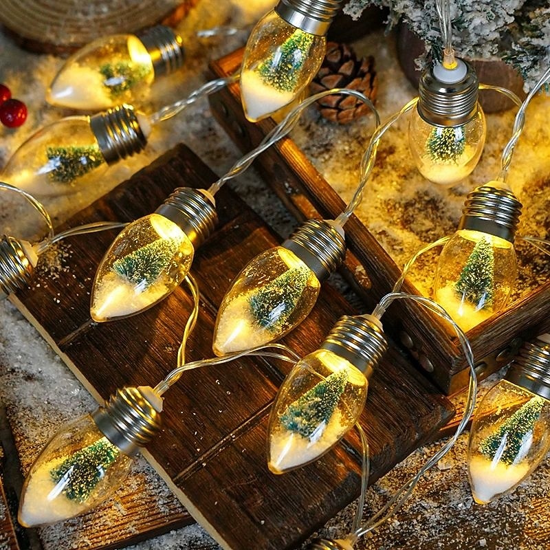 Guirlande lumineuse de Noël à ampoules, flocon de neige, sapin de Noël, 1,5 m, 10 LED, alimentée par piles, pour fête de Noël, fenêtre, balcon, porche de 2025 ? $15.99 –P3