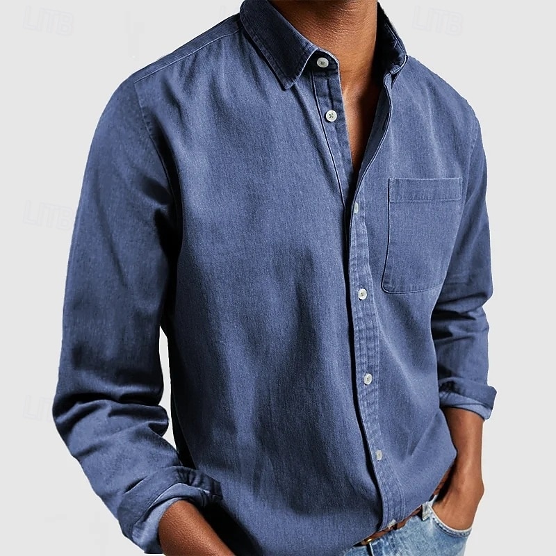 Herren Hemd Freizeithemd Knopfhemd Schwarz Weiß Rosa Rote Marineblau Langarm Einfach Revers Lässig Täglich Fronttasche Bekleidung Elegant Mode Lässig 2025 - $20.99 –P9