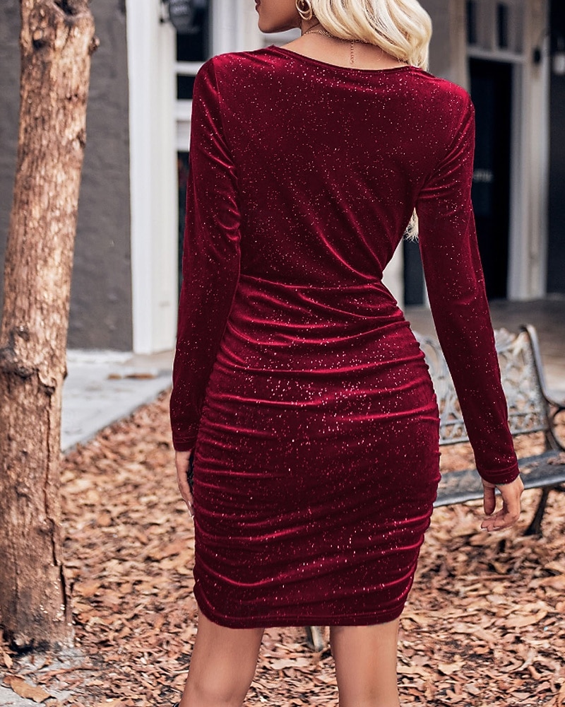 Femmes Mini Robe Robe en Velours Robe de Soirée Robe de Cocktail Élégant Moderne Soirée Date Coupe régulière Uni manche longue Col ras du cou Noir Vin Vert Bleu de minuit Automne Hiver de 2025 ? $26.09 –P4