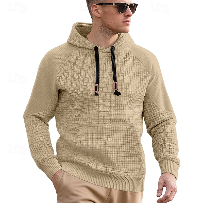 Per uomo Felpa con cappuccio Felpa con cappuccio a nido d'ape Nero Bianco Cachi Grigio chiaro Grigio scuro Con Cappuccio Semplice Pieghettato Patchwork Testurizzato Sport & Outdoor Casuale Quotidiano del 2025 a $23.99 –P6