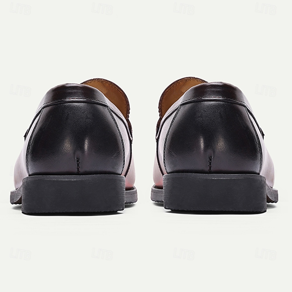 mocassini da uomo in vera pelle color bordeaux: classiche scarpe eleganti slip-on con stampa goffrata per ufficio, feste e occasioni formali del 2026 a $84.99 –P5