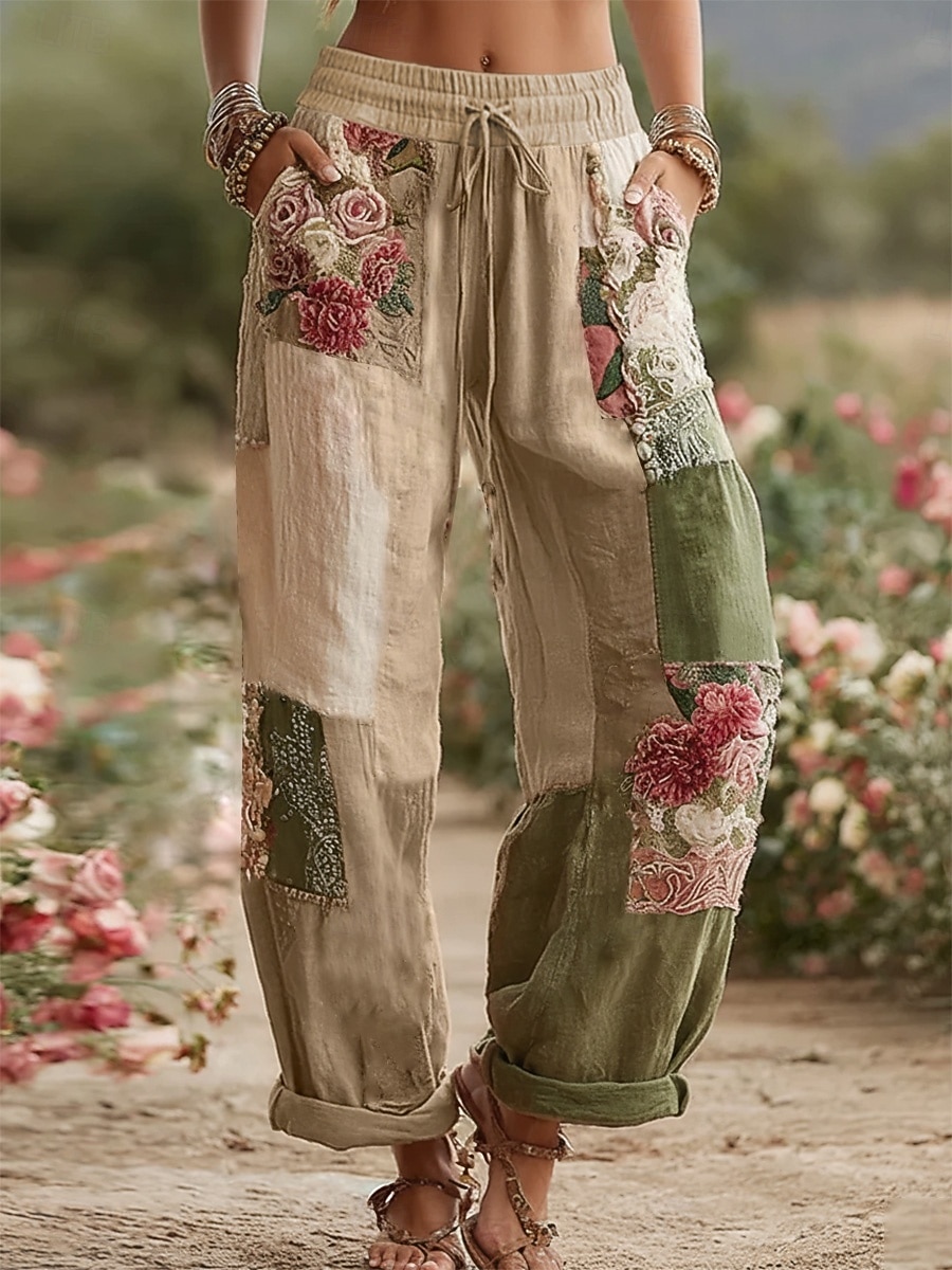 Női Széles lábszár Nadrágok Divat Utcai sikk Teljes hossz Közepes csípő Virágos Zseb Rugalmas derék Nyomtatott kellemes Lélegzési képesség Mikroelasztikus Napi Szabadtéri Hétköznapi Medence Fehér 2026 - $49.99 –P3