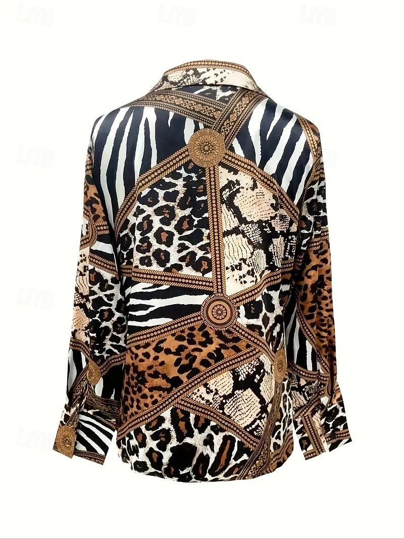 Damen Hemd Leopard Geometrisch Elegant Täglich Langarm Wasserfallausschnitt Normale Oberteile Arbeit Täglich Abendgesellschaft Drapiert Braun Frühling Herbst Winter Frühling, Herbst, Winter, Sommer 2025 - $29.99 –P4