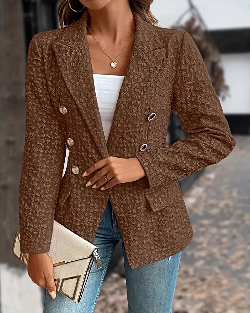 Dam Kavaj Bekväm Mönster Elegant Mode Utomhus Blomma Utekväll Ledigt / vardag Helgen Cardigan Normal Kavajslag Normal Långärmad Ytterkläder Svart Rubinrött Blå Vår Höst 2025 - $25.99 –P2