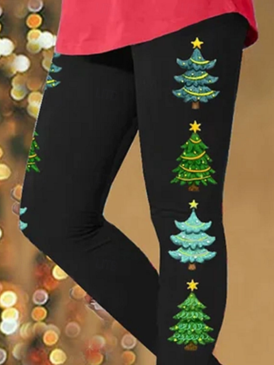 Dame Leggings Ferie Årgang Mote Ankel-lengde Høy MidjePantsJul Grafisk Jul Printer Hold Varm Myk Pustende Elastisk Formell utendørs Feriereise Grønn Sommer Vår Høst Vinter Slank Fasong 2025 - $22.99 –P2