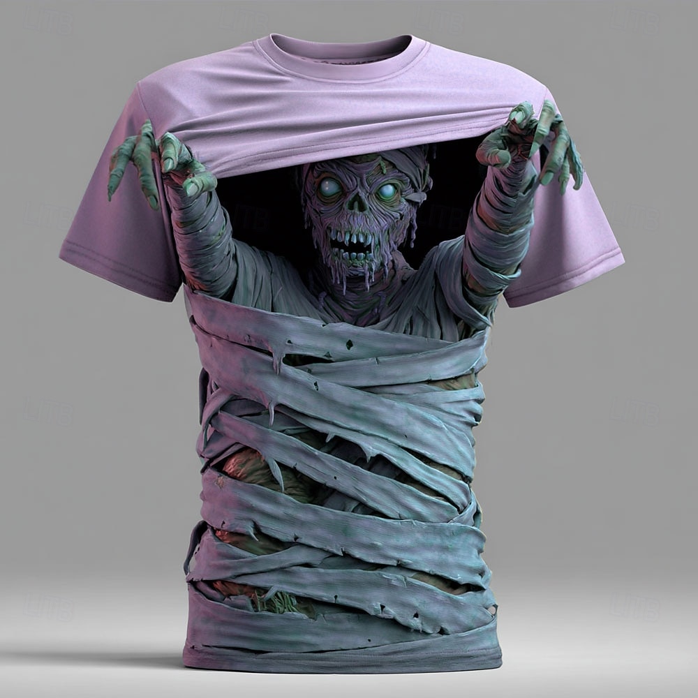 Halloween Miesten 3D Print Zombeja 3D T-paita Lyhythihainen T-paita 3D-tulostus Tiukka pyöreä kaula-aukko Paita Liioiteltu Suunnittelija Kauhu Juhla Katu Pyhäpäivä Sininen Purppura Apila Kesä Kevät 2025 - $20.99 –P4