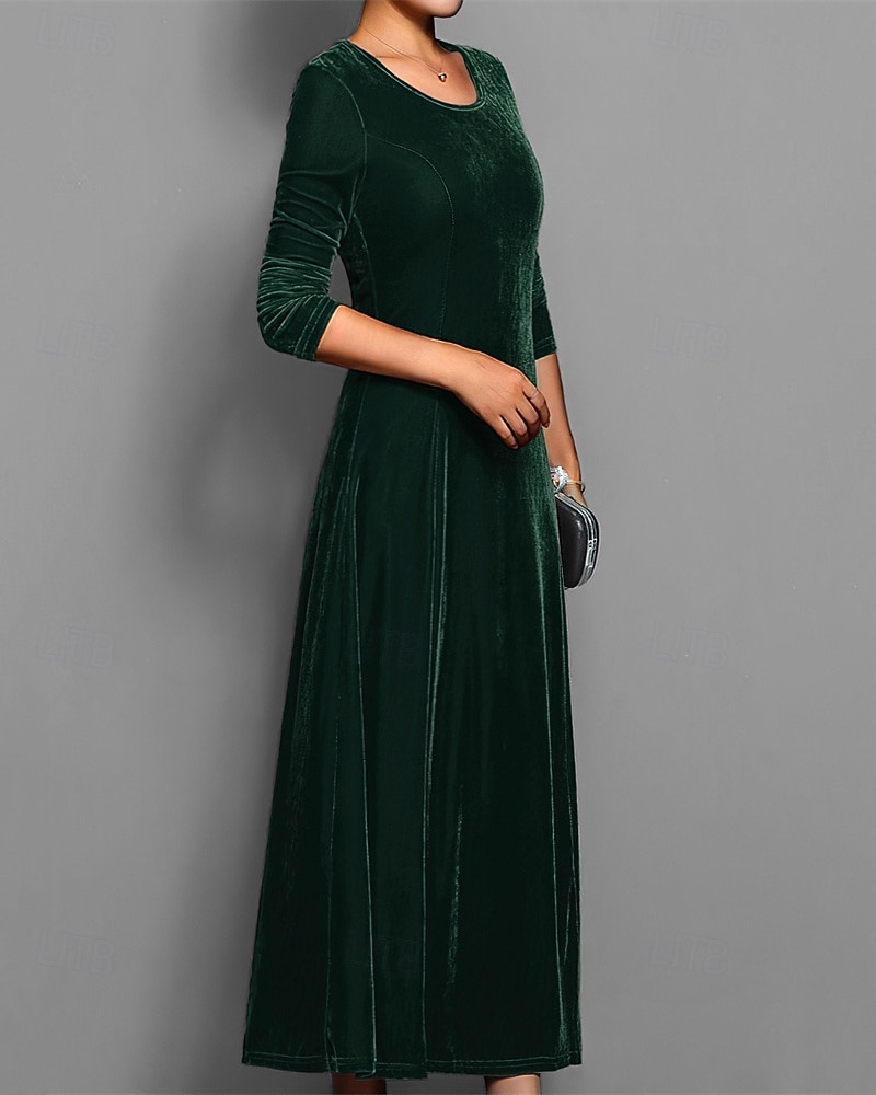 Femmes Robe Longue Maxi Robe Robe en Velours Robe Décontractée Robe de Cocktail Élégant Mode Moderne Quotidien Soirée Week-end Coupe régulière Uni Manche 3/4 Col ras du cou Noir Rouge Bleu Violet de 2025 ? $27.99 –P15