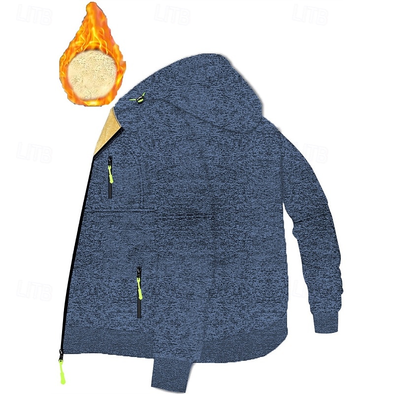 Voor heren Trui met capuchon Hoodie met volledige rits Sherpa Fleece Hoodie Spijkerbroekblauw Zwart Marineblauw Donkergrijs Capuchon Effen Lapwerk Sport & Outdoor Dagelijks Feestdagen Polyester 2026 - $28.99 –P4