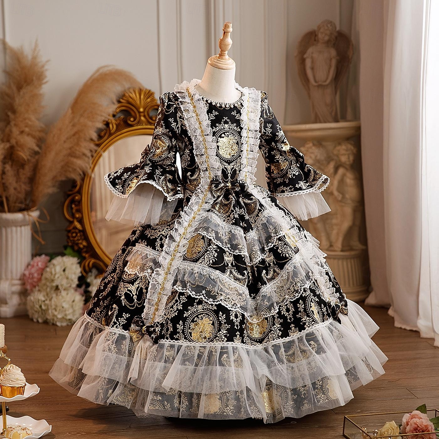 Rokoko Steampunk schick Maxi Partykostüm Zubehör Glockenärmel Prinzessin Schleife Retro Ballkleid Spitzkragen Kostüm Mädchen königlich Weihnachten Halloween Karneval Maskerade Hochzeitsfeier Festival 2026 - $170.99 –P9