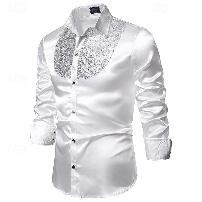 Per uomo Camicia in raso Camicia elegante Camicia casual Camicia con Bottoni Camicia da Ballo Camicia da discoteca Semplice Formale Matrimonio Nero Bianco Rosso Blu Manica Lunga Bavero Primavera del 2025 a $23.99 –P4