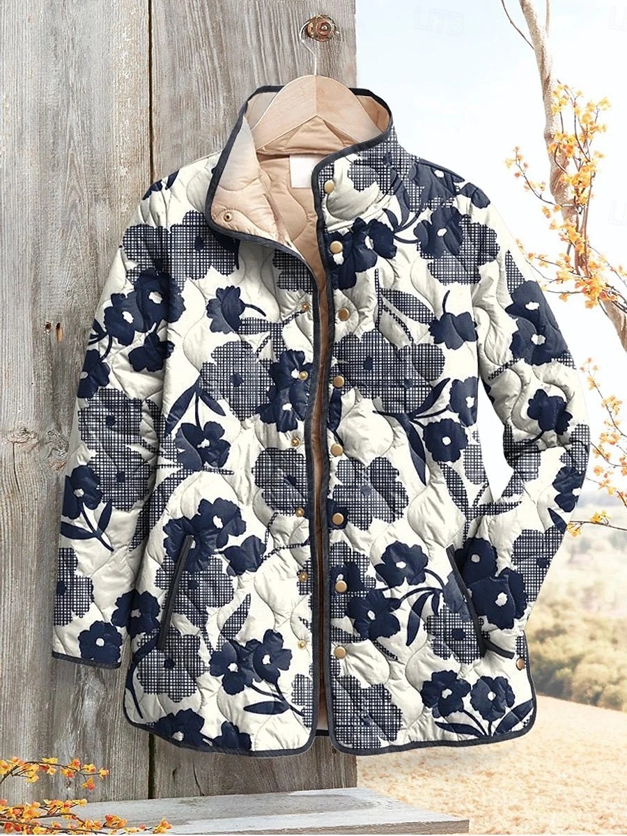Жен. Зимняя куртка Пуховик Сохраняет тепло Удобный Карман Пуговицы С принтом Мода Повседневные На открытом воздухе Цветочный принт Отпуск Повседневные Однобортный крой Обычная Воротник-стойка 2025 - $45.99 –P5