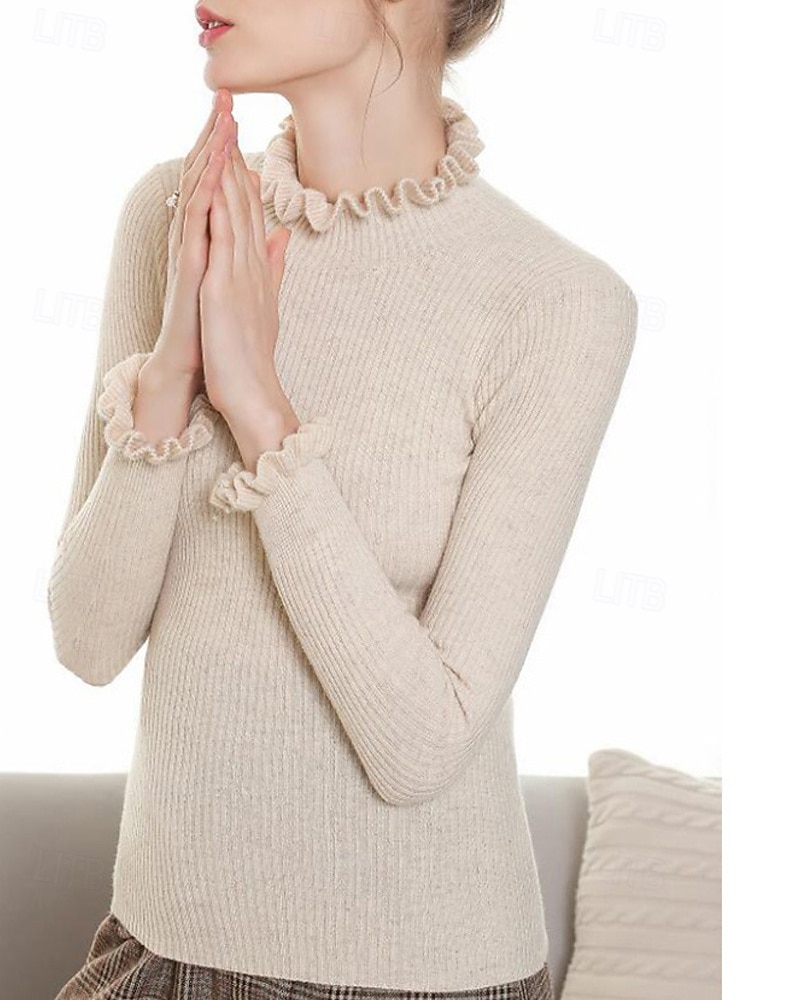 Pentru femei Pulover Plover Șic Stradă Casual Culoare solidă Guler Pe Gât Tricotat Manșon Lung Topuri obișnuite Tricotat Zilnic Ieșire Sfârșit de săptămână Negru Alb Toamnă Iarnă 2025 - $25.99 –P7