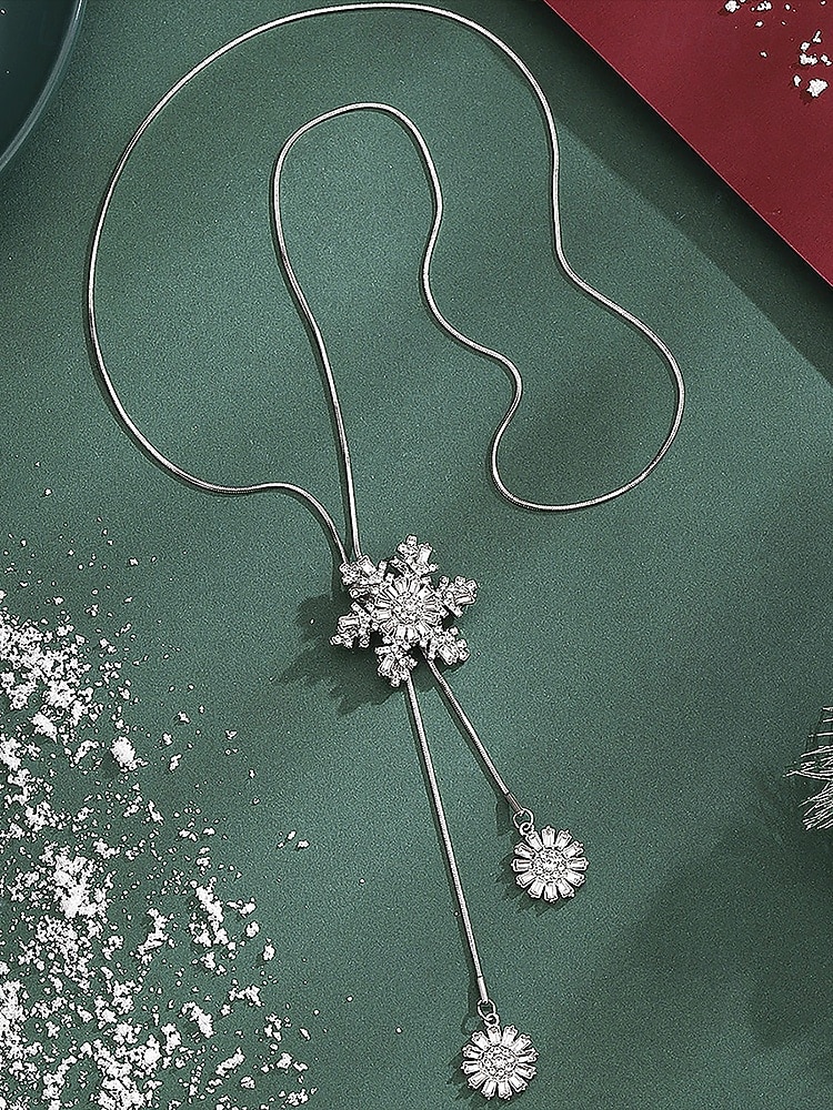 Γυναικείο κολιέ με κρεμαστό κόσμημα σε σχήμα χιονονιφάδας – κομψό κόσμημα με μακριά αλυσίδα και κρυστάλλινες λεπτομέρειες για κυρίες, χειμερινή μόδα και χριστουγεννιάτικο δώρο 2025 - $11.99 –P3