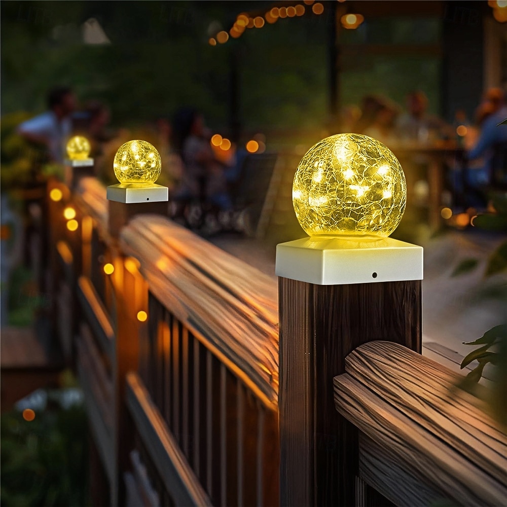 1 lámpara LED solar para jardín exterior, decorativa, de ambiente, para paisaje, faro delantero, bola de cristal agrietada, luz LED 2026 - $23.99 –P3
