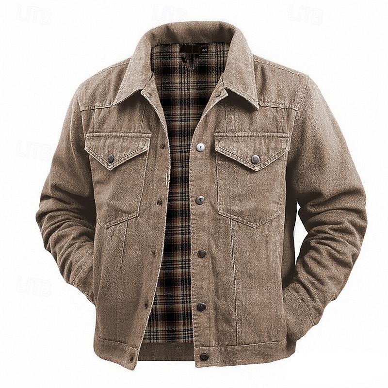 Homme Veste Décontractée Veste en Jean Vacances Quotidien Résistant à l'usure Avec Poches Printemps Automne Uni Mode Classique Revers Régulier Marron Vert Bleu de minuit Veste de 2025 ? $58.99 –P3