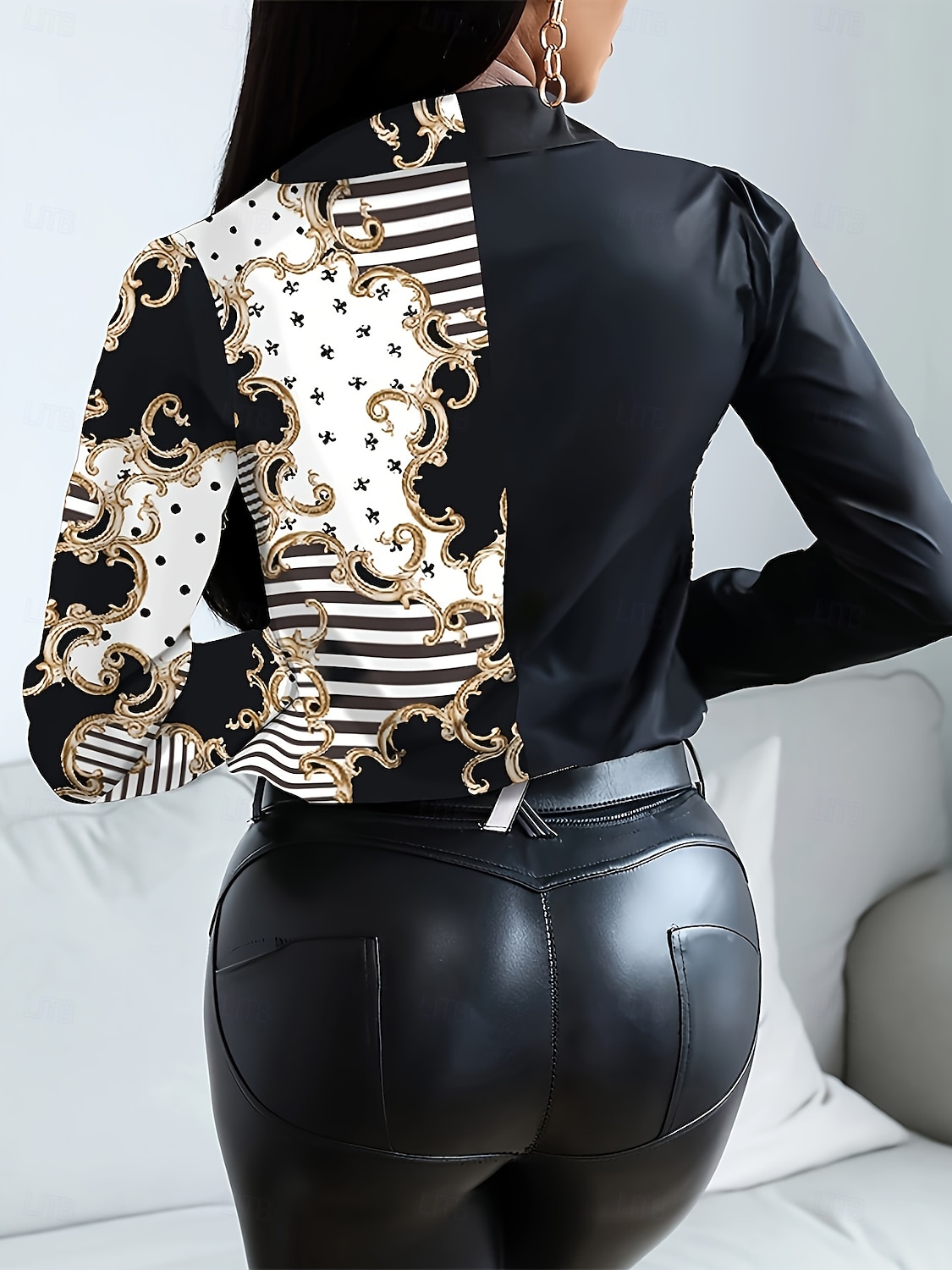 Women's Work Shirt Graphic Leopard Elegant Stylish Casual Long Sleeve Shirt Collar Regular Tops Daily Work Party Evening Wear Black White Red Gold Summer Fall Winter Spring, Fall, Winter, Summer 2026 - $41.99 –P6