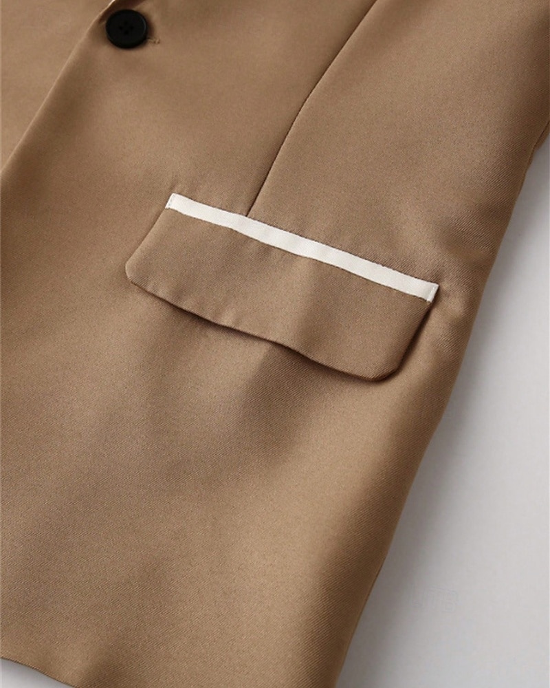 Men's Blazer Suits Business Cocktail Party Wedding Party 2 Piece Fashion Casual Spring &  Fall Polyester Color Block Plain Pocket Buttons Comfortable Single Breasted Blazer Apricot 2025 - $36.99 –P7