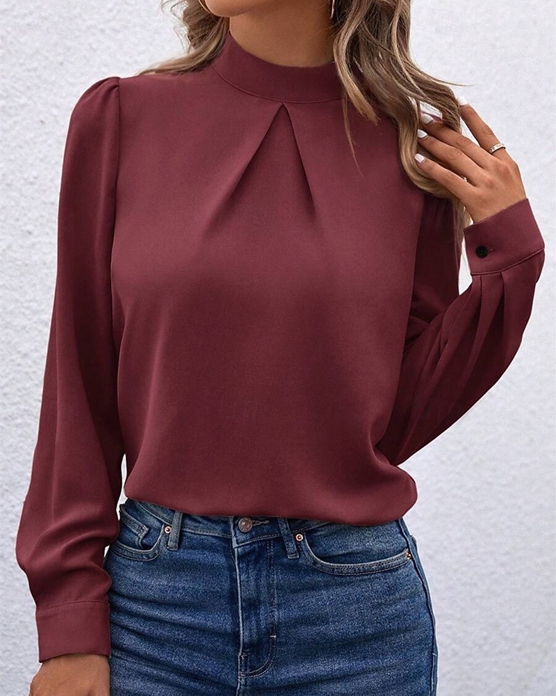 Γυναικεία Πουκάμισο Κομψή Φιλάρεσκος Σατέν Μπλούζα Συμπαγές Χρώμα Στυλάτο Καθημερινό Μακρυμάνικο Ζιβάγκο Κανονικά μπλουζάκια Καθημερινά Εξόδου Μαύρο Κίτρινο Πράσινο Ανοικτό Ρουμπίνι Βυσσινί 2026 - $27.99 –P25