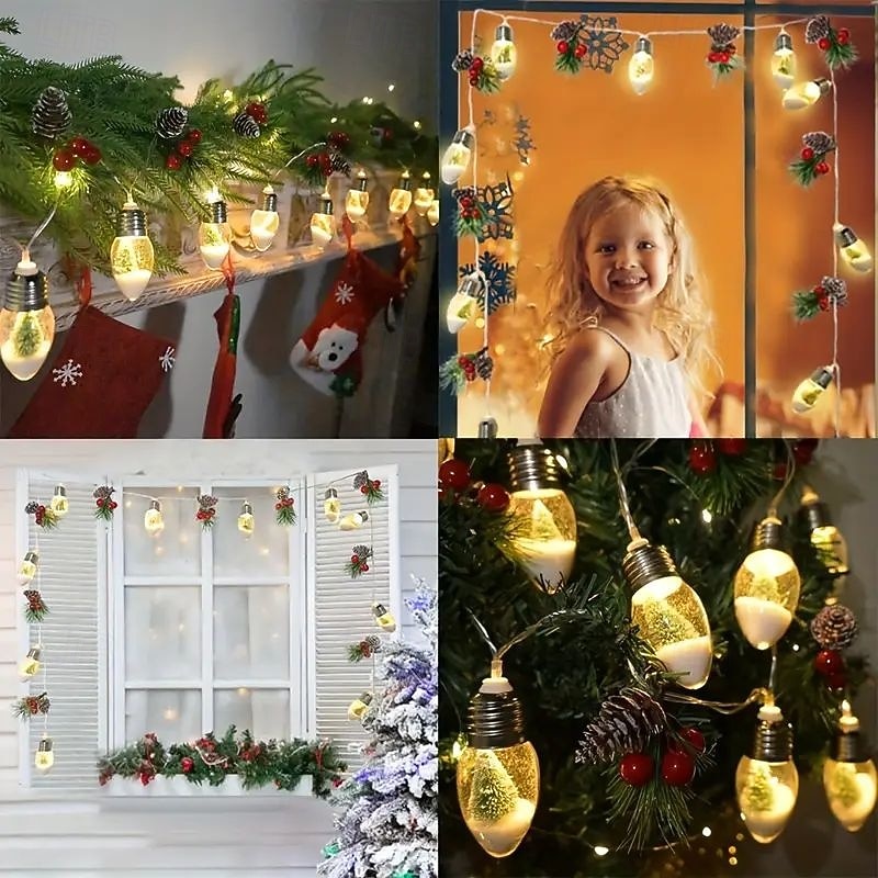 Guirlande lumineuse de Noël à ampoules, flocon de neige, sapin de Noël, 1,5 m, 10 LED, alimentée par piles, pour fête de Noël, fenêtre, balcon, porche de 2025 ? $15.99 –P13