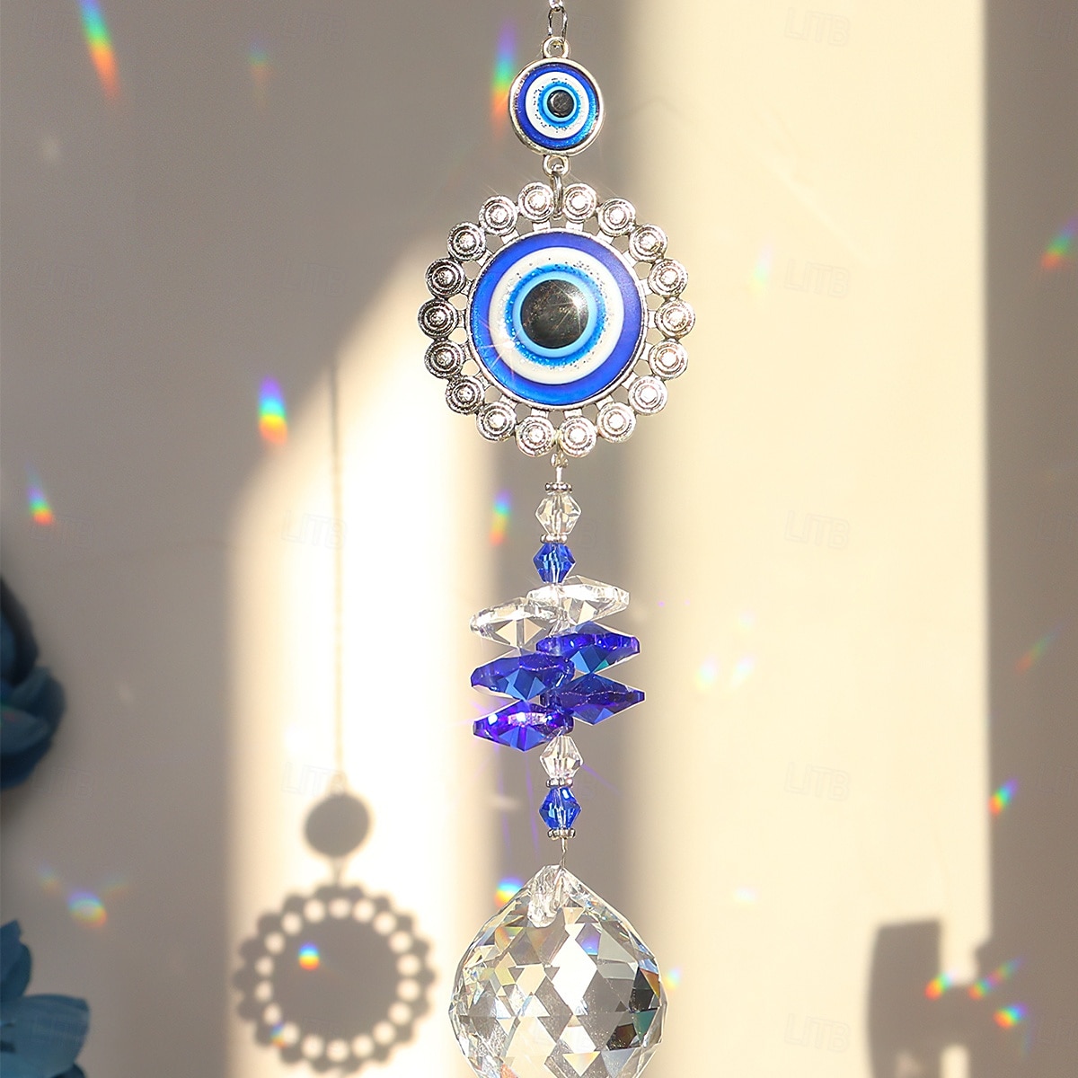 1 шт., украшение на стену в виде круглого синего кристалла, подвесное украшение в виде синего глаза, подходит для украшения сада, террасы, двора, веранды, балкона и теплого подарка. 2025 - $6.99 –P7