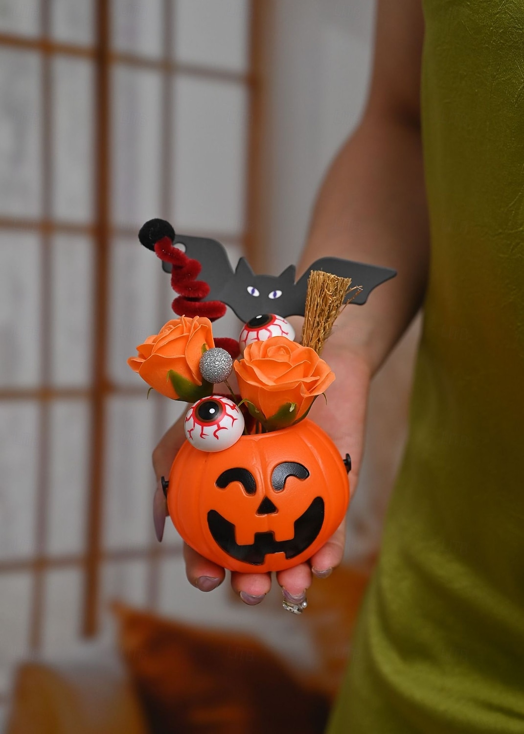 1 Pc 12 * 9CM 2025 New Halloween and Easter Pumpkin Eye Bat with Lantern Ghost Festival Decoration Simulation Flower Pumpkin Lantern 2025 - $4.99 –P1