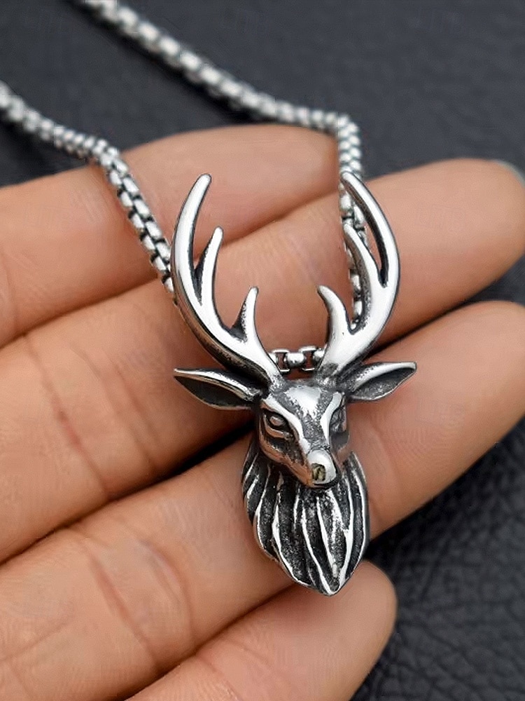 Collier tête de cerf en alliage pour homme - Collier pendentif bois de cerf vintage, parfait pour le style extérieur et comme cadeau de Noël de 2025 ? $7.99 –P4