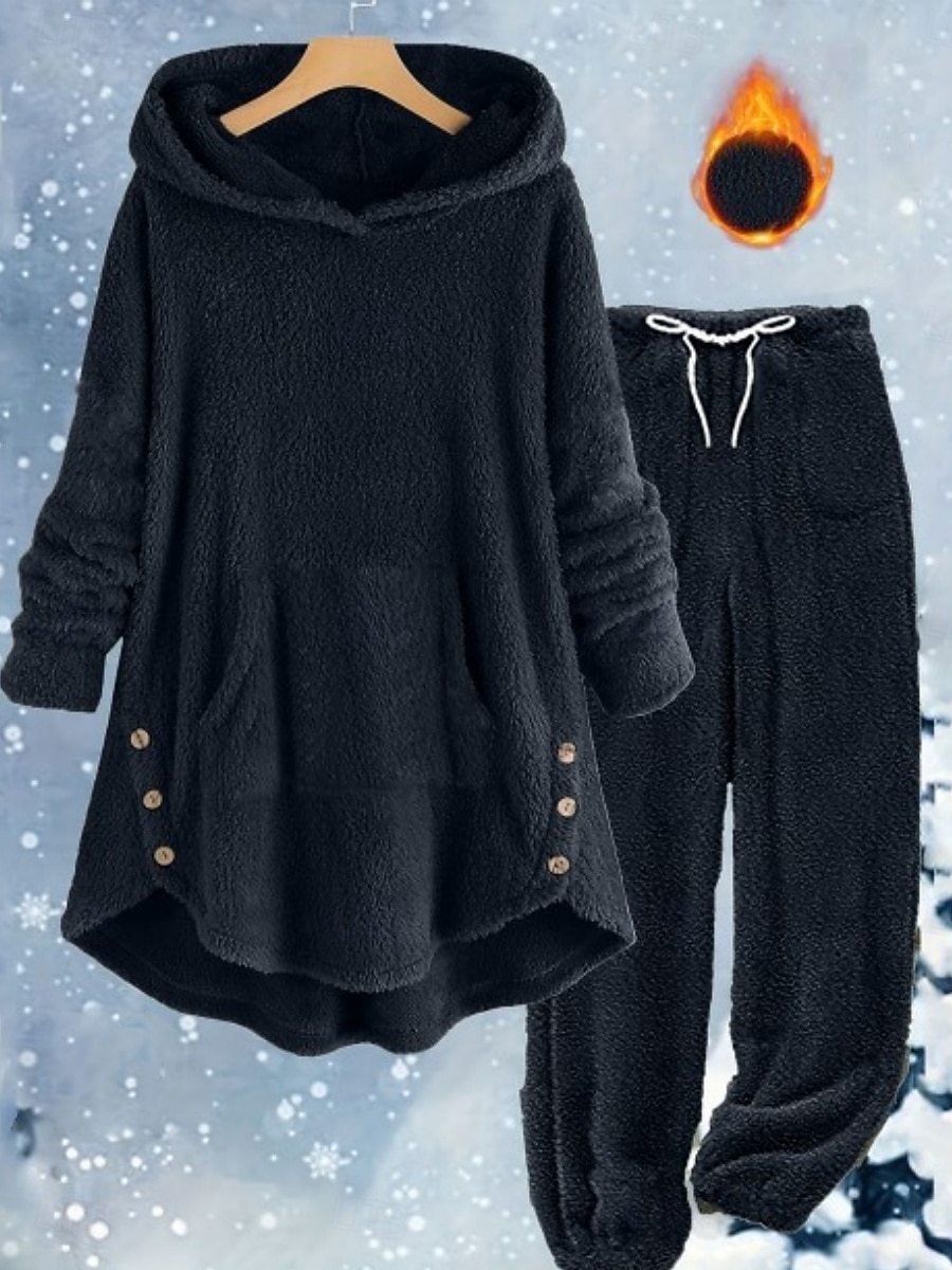 Femmes Ensembles de Pantalons manche longue À capuche Uni Mode Streetwear Quotidien Occasionnel Quotidien Noir Blanche Jaune Printemps Coupe Ample de 2026 ? $49.99 –P4