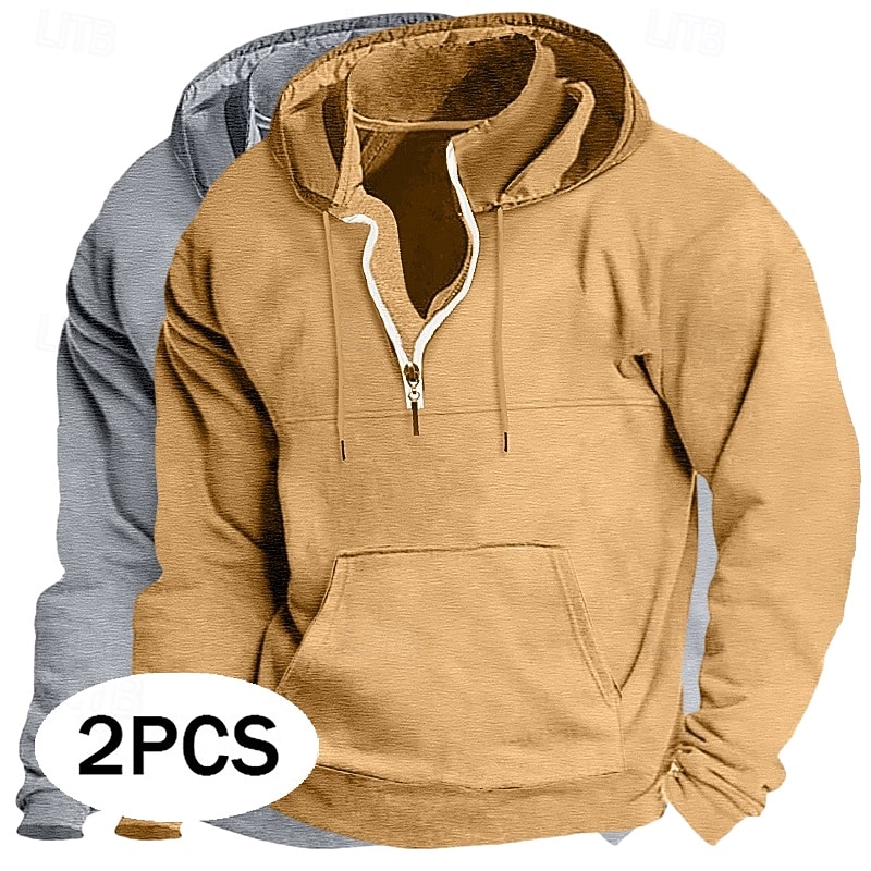 Men's Hoodie Quarter Zip Hoodie Tactical Hoodie Black+Light Gray Khaki+Black Light Gray+Blue Navy Blue+Black Dark Gray+Light Gray Hooded Plain Zipper Sports & Outdoor Casual Daily Streetwear Cool 2026 - $39.99 –P1