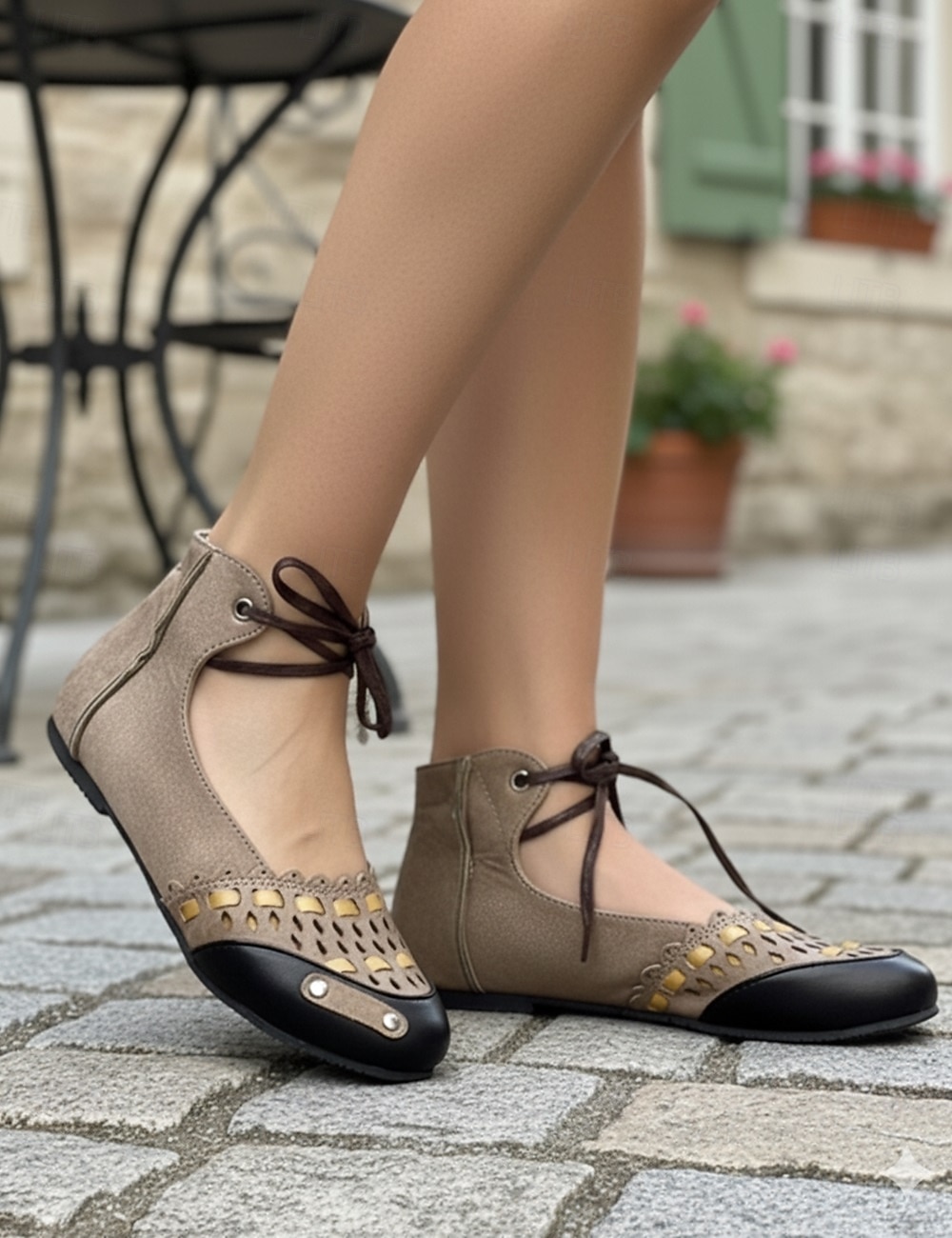 Zapatos planos vintage con cordones para mujer: bailarinas casuales de gamuza hueca retro para uso diario 2025 - $42.99 –P4