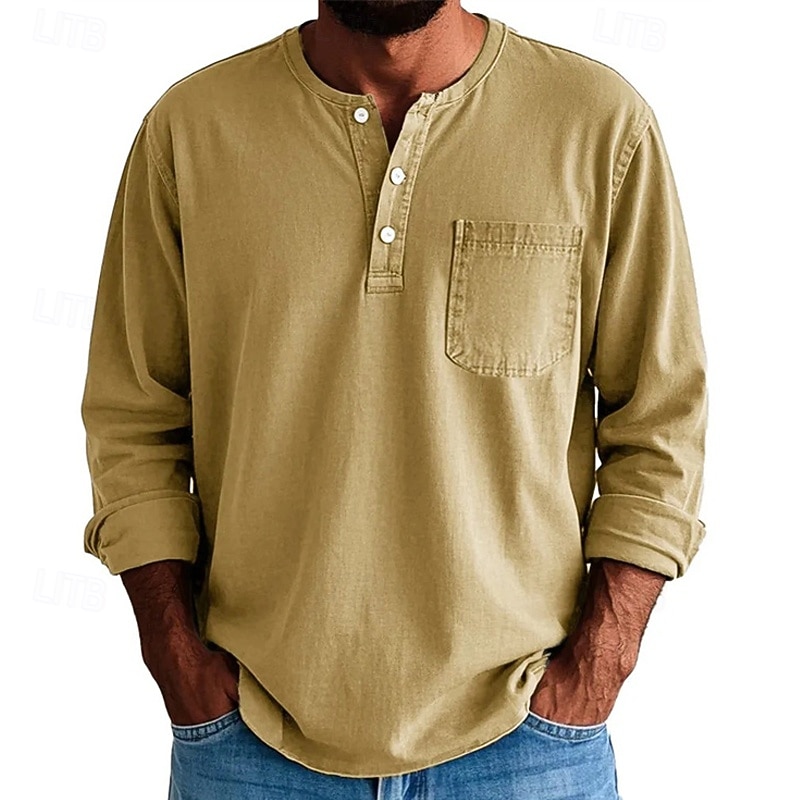 Pánské Tričko Tričko Henley Trička Tričko Top Dlouhý rukáv Henley Jaro Podzim Bez vzoru Módní Designové Základní Kapsy Dovolená ulice Jdeme ven Fialová Černá Žlutá Top tričko pro muže 2025 - $28.99 –P4