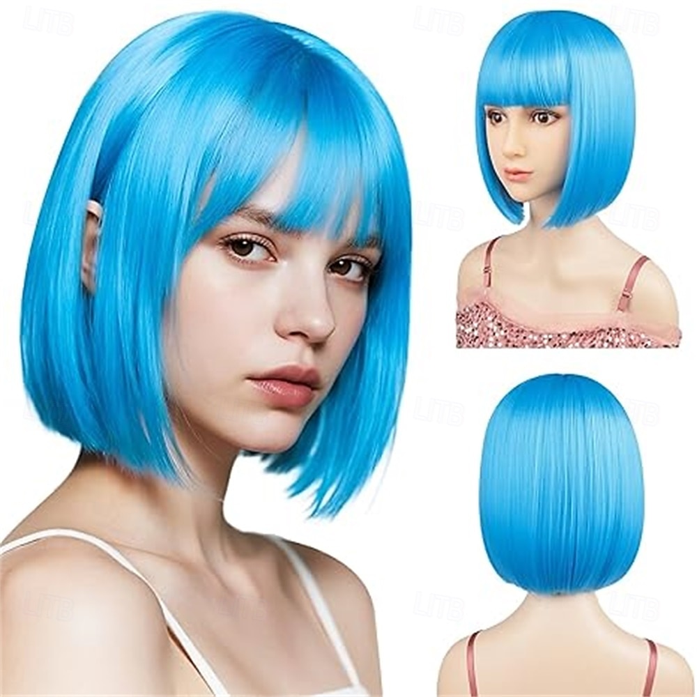 Carnival-peruukki 2026 Musta Sininen Violetti Suora Bob Lyhyt Synteettinen festivaaliperuukki Mardi Gras Paraati Cosplay-asun hiukset varten Naisten 2026 - $16.49 –P5