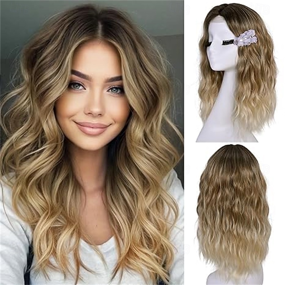Parrucche corte ondulate per donna, parrucca nera a caschetto, capelli sintetici dall'aspetto naturale, riga centrale frontale in pizzo, per acconciature quotidiane da 18 pollici del 2025 a $21.99 –P5
