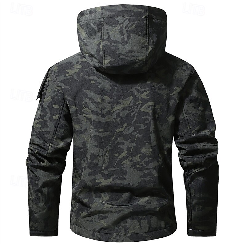Homens Casaco exterior Jaqueta Softshell Jaqueta de Trilha Férias Diário A Prova de Vento À Prova-de-Água Bolsos Outono Inverno Tecido Côr Camuflagem Moda Clássico Com Capuz Padrão Cinzento Verde de 2026 por $47.99 –P18
