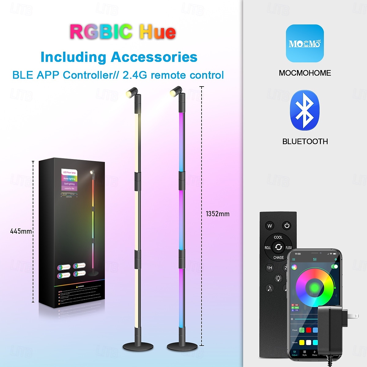 Corner Floor Lamp RGB, LED Floor Lamp with Music Sync and 16 Million DIY Colors, App & Remote Control, Color Changing Modern Smart Corner Lamp for Bedroom Living Room 2026 - $62.99 –P2