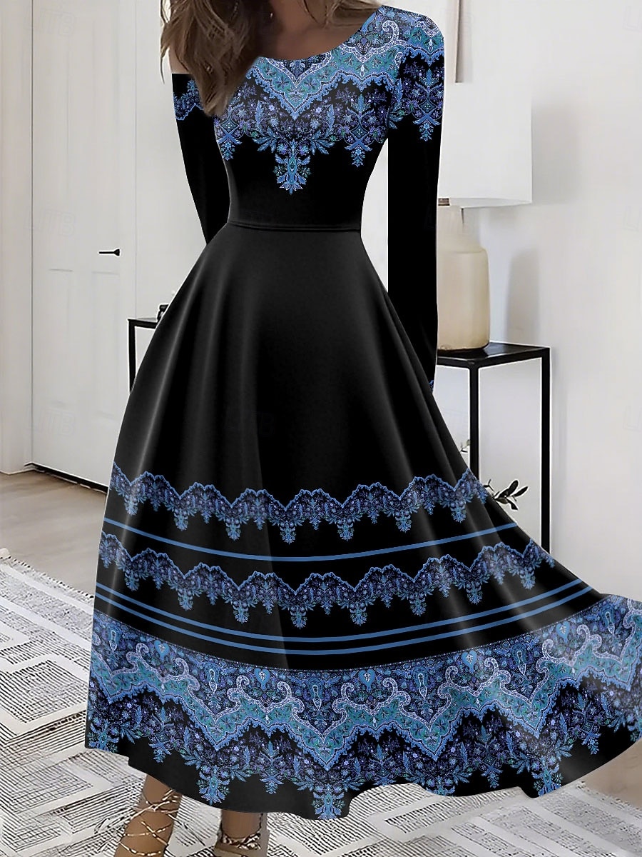 Női Maxiruha A vonalú ruha Fit and Flare ruha Szabadság Alkalmi Boho Parti Napi Alkalmi Normál Grafika Törzsi Hosszú ujj Terített nyak Sárga Medence Bíbor Lóhere Nyár Tavasz Ősz Tél 2025 - $36.99 –P2