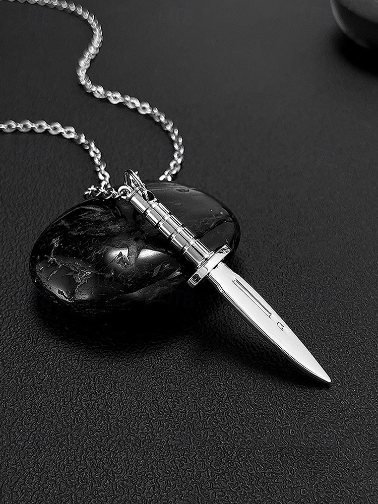 Мужское ожерелье с кулоном в виде кинжала из титановой стали – готическая панк-цепочка с ножом для вечеринки на Хэллоуин, косплея и повседневной носки 2026 - $11.99 –P5